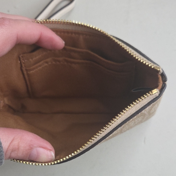 Coach Signature Beige and Cream Wristlet - Picture 3 of 5